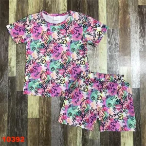 Graffiti colorful tie-dye short-sleeved set 10392