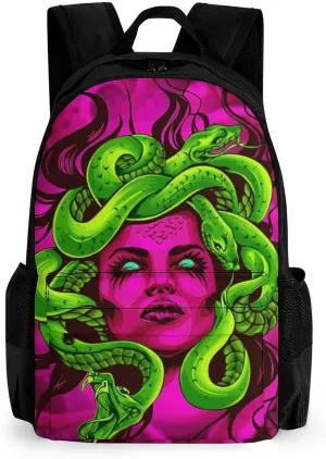 Greek Goddess Green Snake Queen Medusa Art Daypack Lightweight Multipurpose Anti-Theft Shoulder Bag Large Capacity Laptop Book Bag Rucksack With Adjustable Shoulder Straps