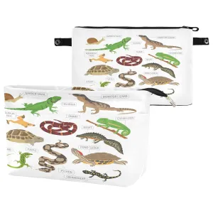 Green and Brown Pet Reptiles Frog Iguana Lizard Snake Newt Turtle Women Cosmetic Storage Handbag Case Portable Coin Purse, Makeup Bag Toiletry Handbag Organizer, Large Ladies Pouch Holder M