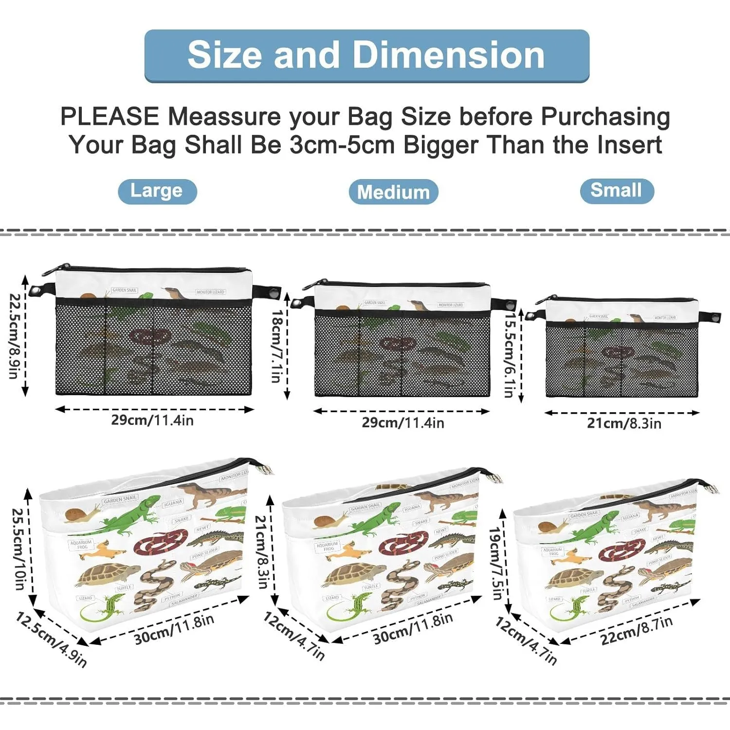 Green and Brown Pet Reptiles Frog Iguana Lizard Snake Newt Turtle Women Cosmetic Storage Handbag Case Portable Coin Purse, Makeup Bag Toiletry Handbag Organizer, Large Ladies Pouch Holder M