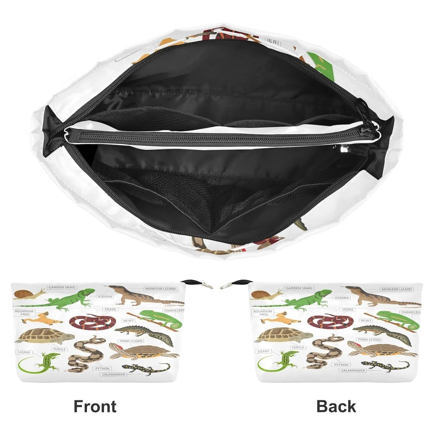 Green and Brown Pet Reptiles Frog Iguana Lizard Snake Newt Turtle Women Cosmetic Storage Handbag Case Portable Coin Purse, Makeup Bag Toiletry Handbag Organizer, Large Ladies Pouch Holder M