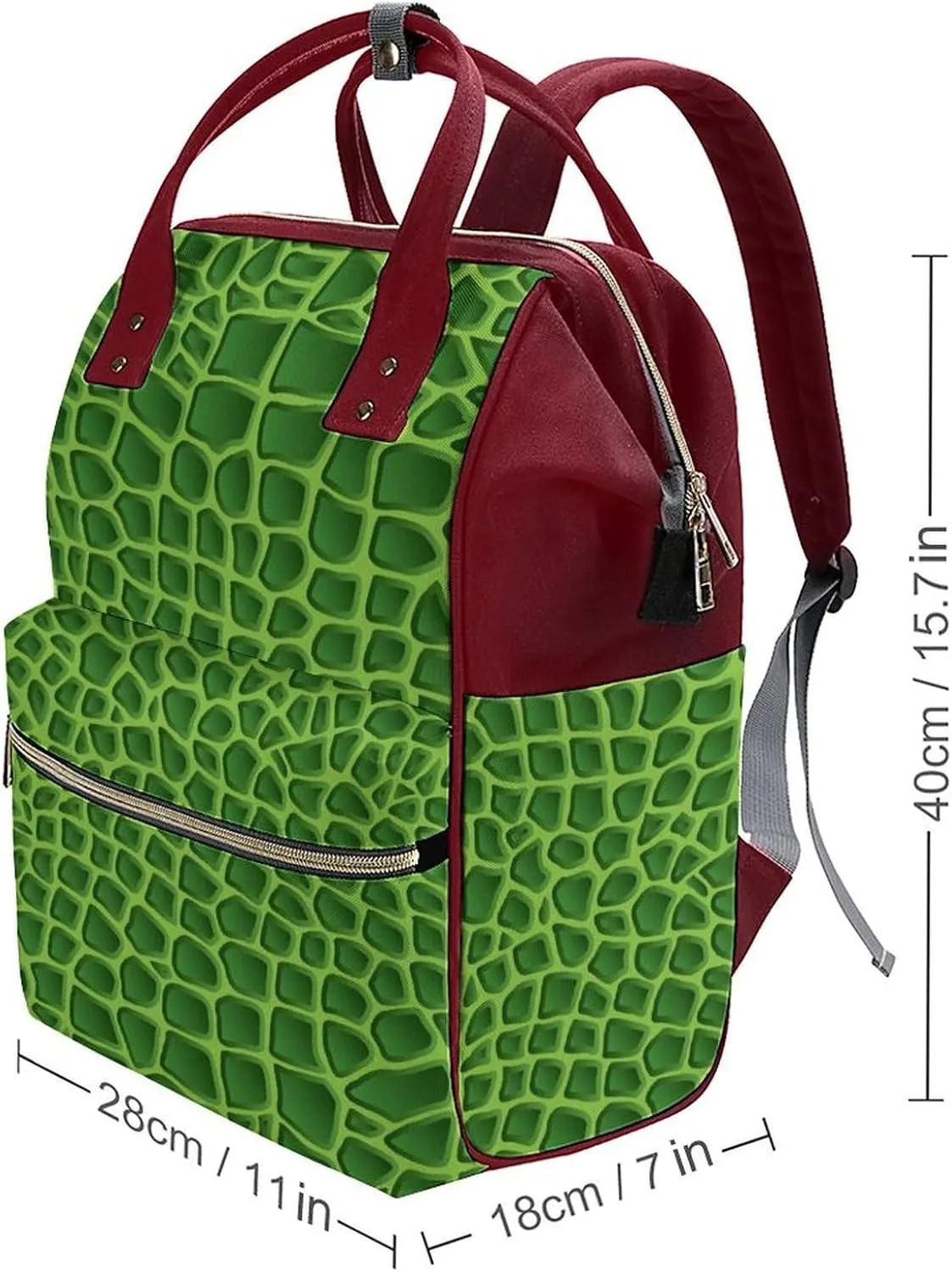 Green Crocodile Lizard Skin Large Travel Bag Backpack Waterproof Bags for Women Back Pack with Bottle Pocket