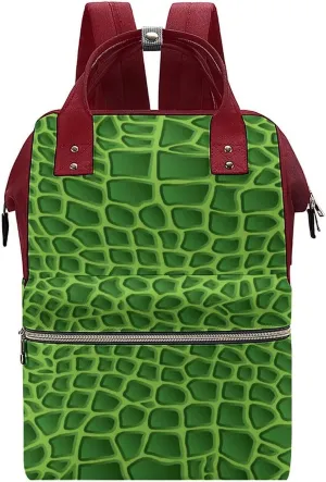 Green Crocodile Lizard Skin Large Travel Bag Backpack Waterproof Bags for Women Back Pack with Bottle Pocket