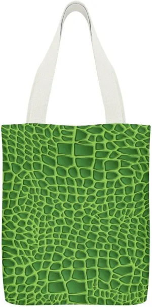 Green Crocodile Lizard Skin Novelty Canvas Tote Bag Lightweight Reusable Grocery Shopping Cloth Bags DIY Gift