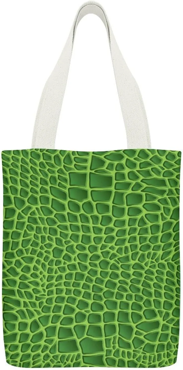 Green Crocodile Lizard Skin Novelty Canvas Tote Bag Lightweight Reusable Grocery Shopping Cloth Bags DIY Gift
