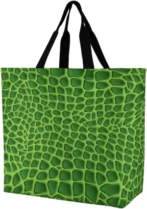 Green Crocodile Lizard Skin Women's Shoulder Work Tote Bag Shopping Bags Grocery Handbags Travel Bench