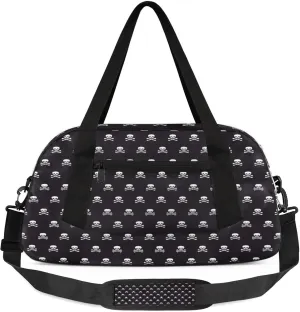 Grunge Skulls Pattern Kids Duffel Bag Lightweight Waterproof Sports Gym Bag with Front Zipper Pocket Foldable Weekender Overnight Bag for School Practice Gymnastic Ballet