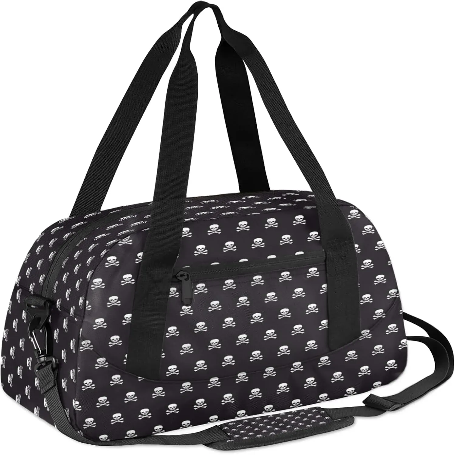 Grunge Skulls Pattern Kids Duffel Bag Lightweight Waterproof Sports Gym Bag with Front Zipper Pocket Foldable Weekender Overnight Bag for School Practice Gymnastic Ballet