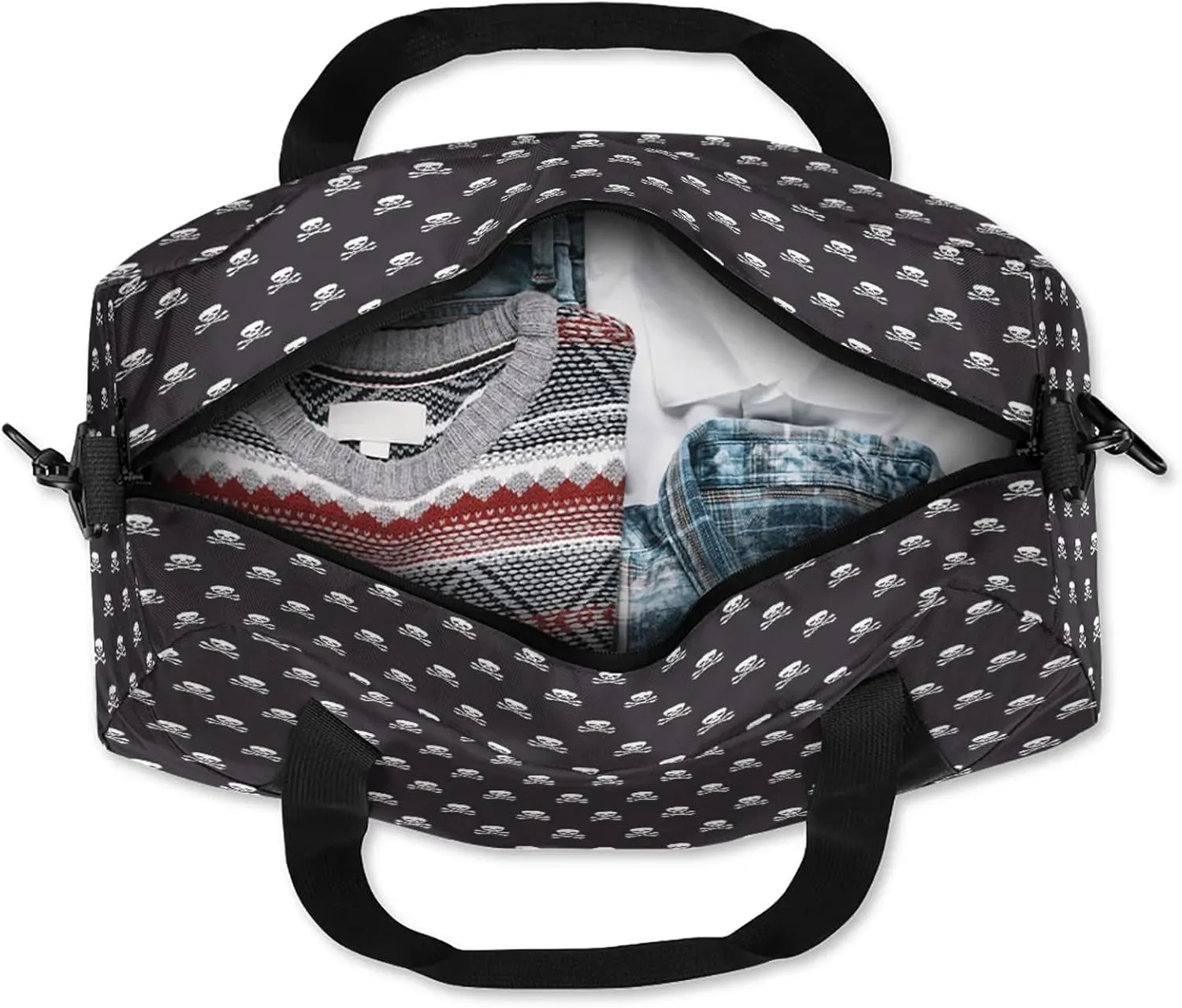 Grunge Skulls Pattern Kids Duffel Bag Lightweight Waterproof Sports Gym Bag with Front Zipper Pocket Foldable Weekender Overnight Bag for School Practice Gymnastic Ballet