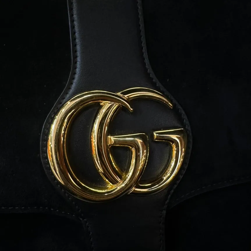 Gucci Arli Black Gold Suede Leather Medium Crossbody Bag