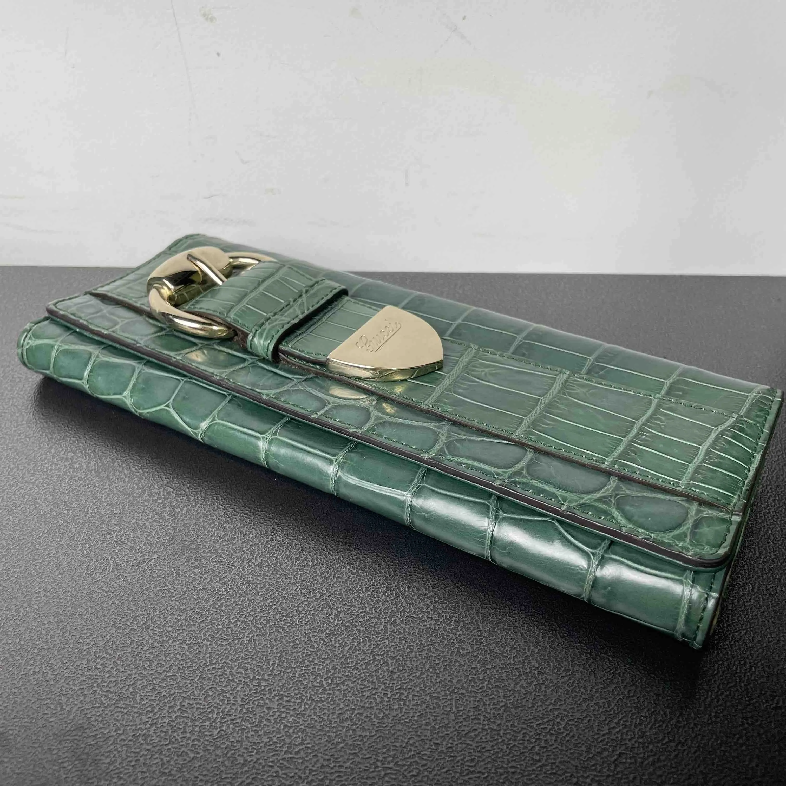 Gucci Crocodile Leather Wallet Green Horsebit