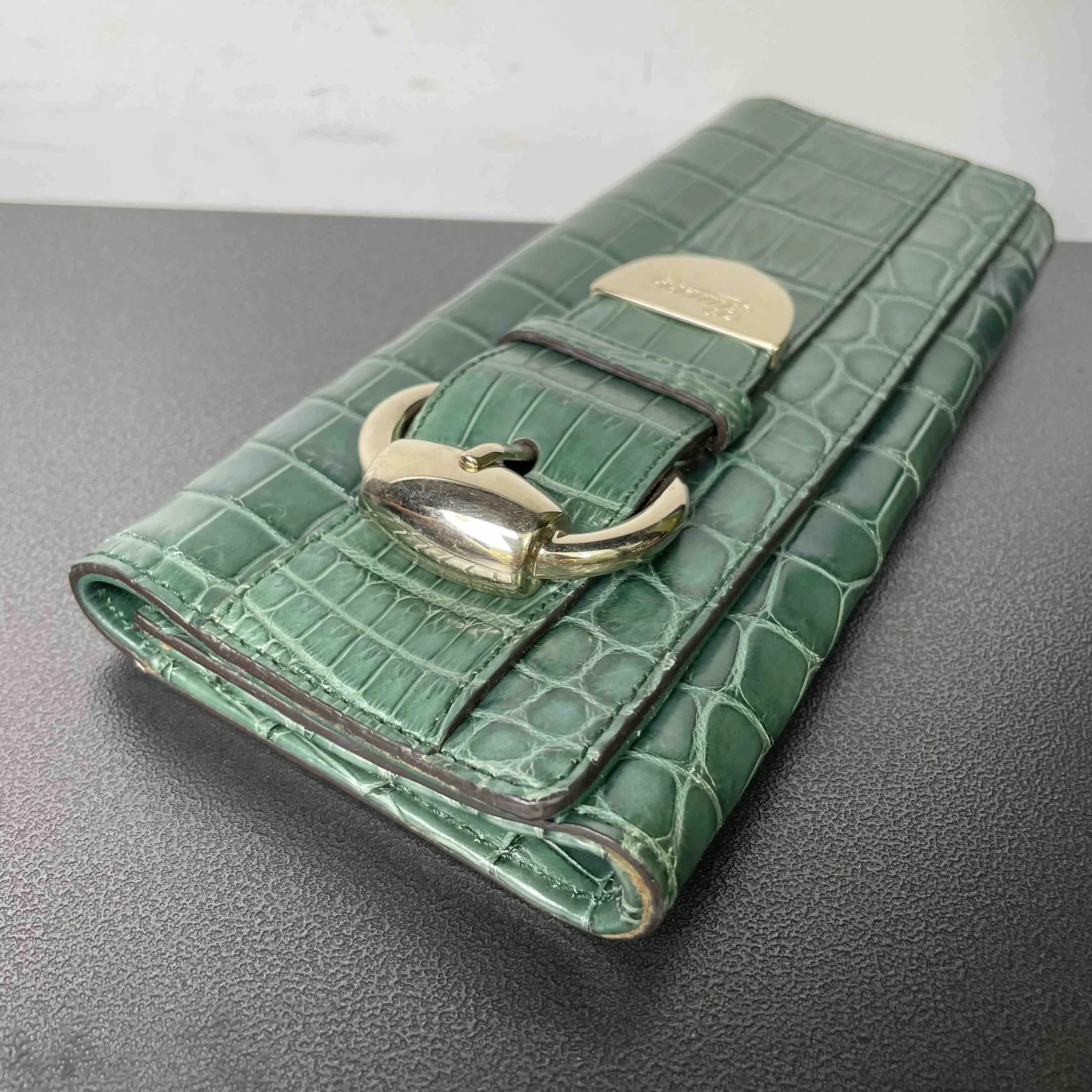 Gucci Crocodile Leather Wallet Green Horsebit