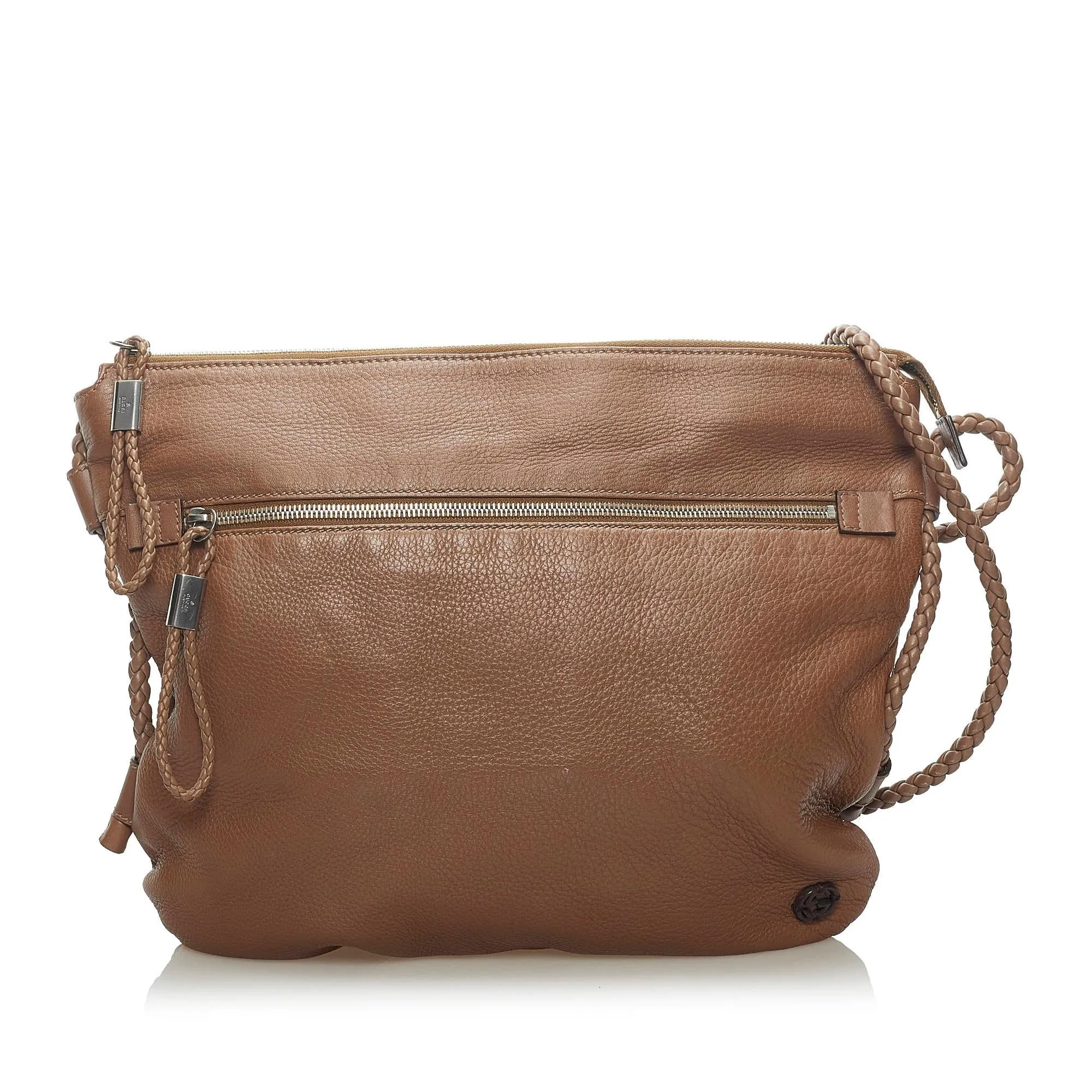 Gucci Double G Braided Strap Leather Crossbody Bag (SHG-deDhdC)