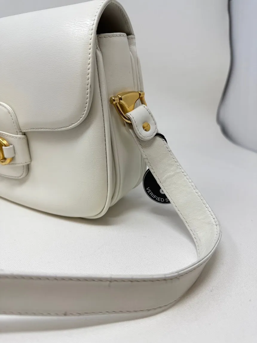 Gucci White Leather Horsebit Bag Medium