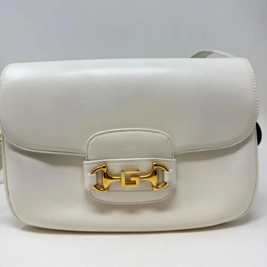 Gucci White Leather Horsebit Bag Medium