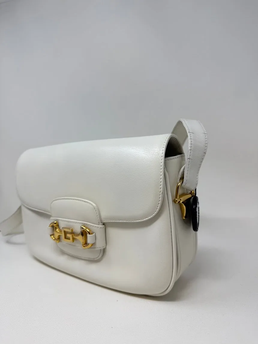 Gucci White Leather Horsebit Bag Medium