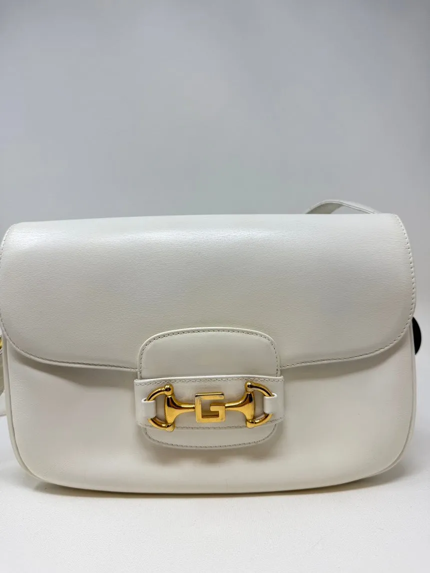 Gucci White Leather Horsebit Bag Medium