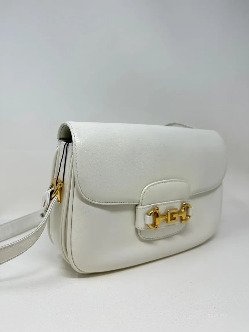 Gucci White Leather Horsebit Bag Medium