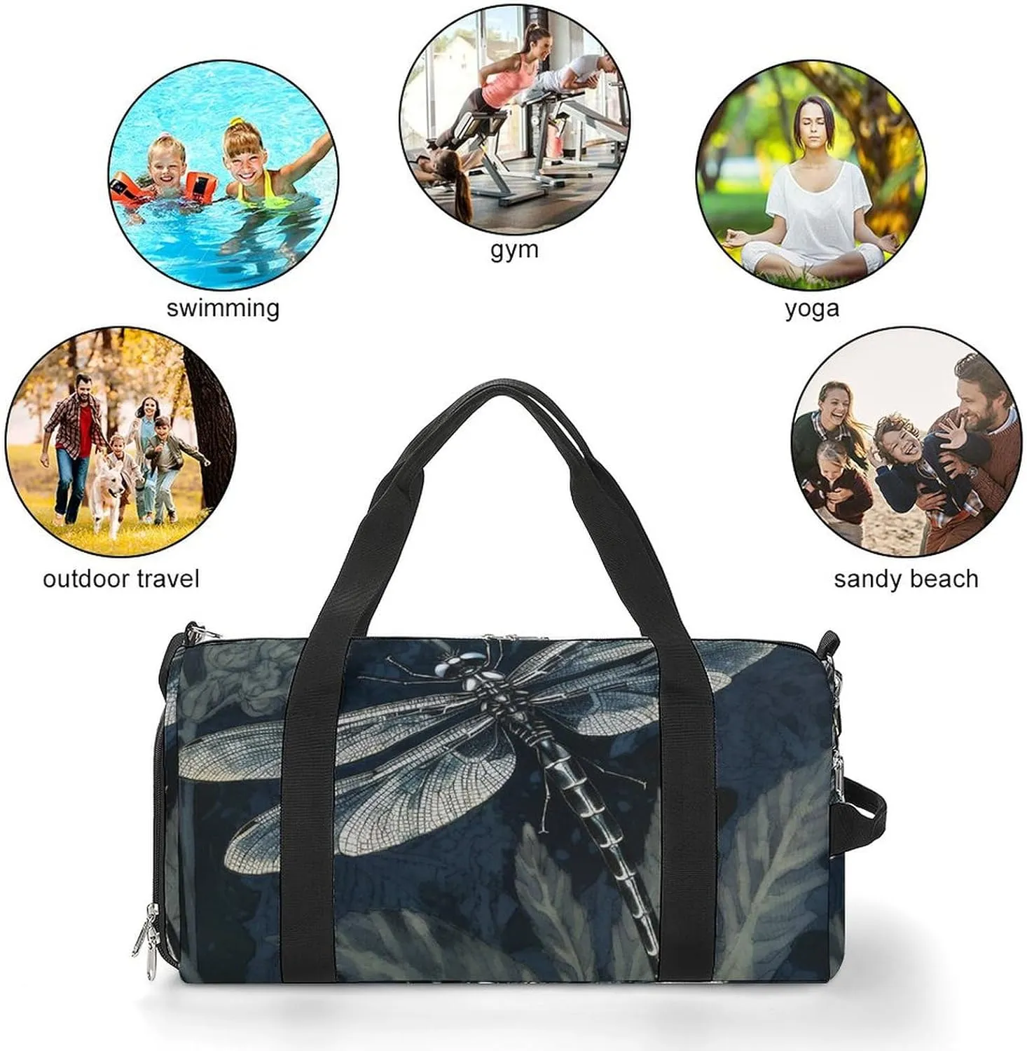 Gym Bag Dragonfly Perched Pattern Duffel Bag for Men Women Travel Overnight Bag with Shoe Compartment Workout Bags