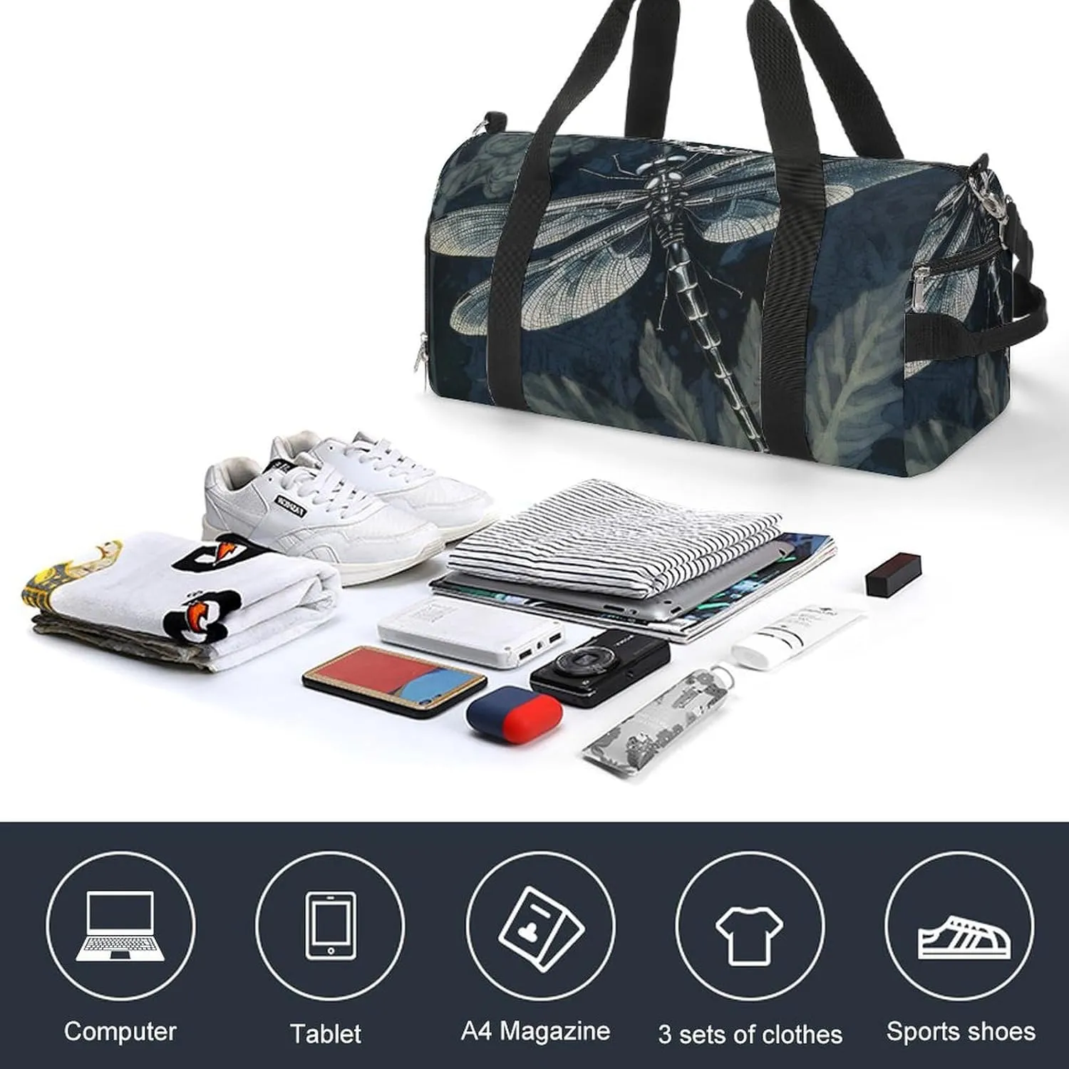 Gym Bag Dragonfly Perched Pattern Duffel Bag for Men Women Travel Overnight Bag with Shoe Compartment Workout Bags