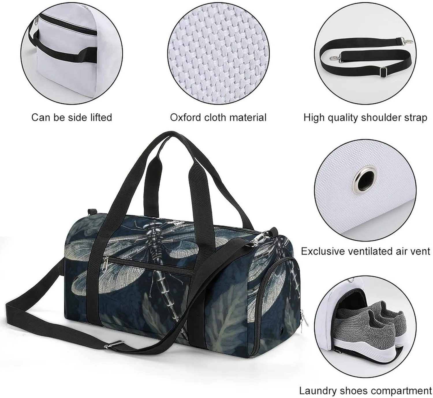 Gym Bag Dragonfly Perched Pattern Duffel Bag for Men Women Travel Overnight Bag with Shoe Compartment Workout Bags