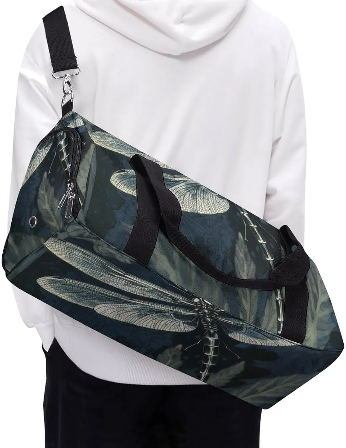 Gym Bag Dragonfly Perched Pattern Duffel Bag for Men Women Travel Overnight Bag with Shoe Compartment Workout Bags