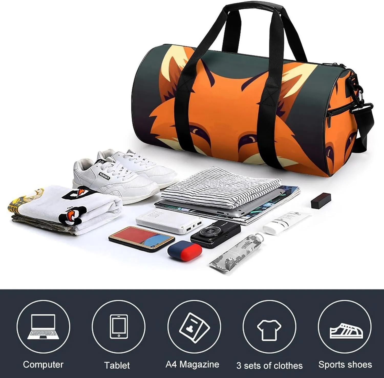 Gym Bag for Men Women A Fox Image Duffel Bag Overnight Bag with Compartment Gym Sackpac