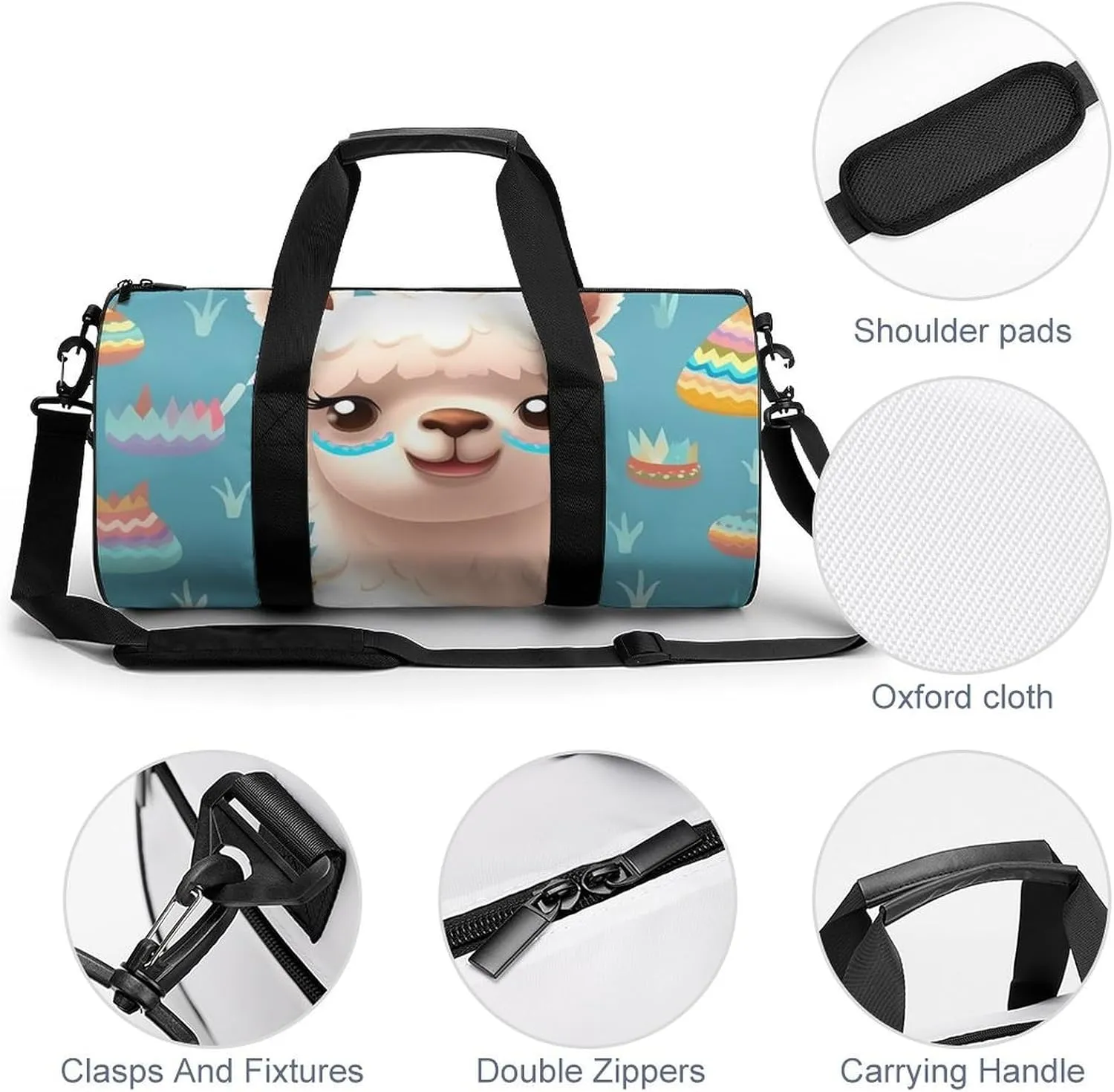 Gym Bag for Men Women Alpaca Patterm Duffel Bag Overnight Bag with Compartment Gym Sackpac