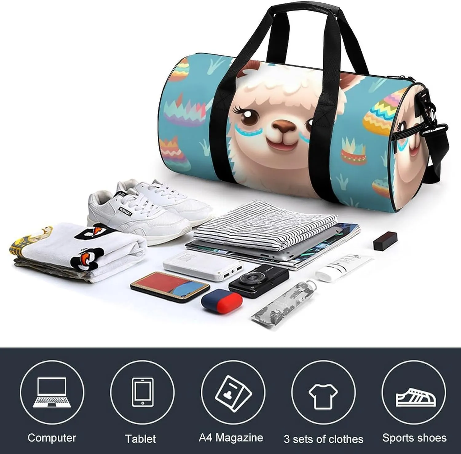 Gym Bag for Men Women Alpaca Patterm Duffel Bag Overnight Bag with Compartment Gym Sackpac