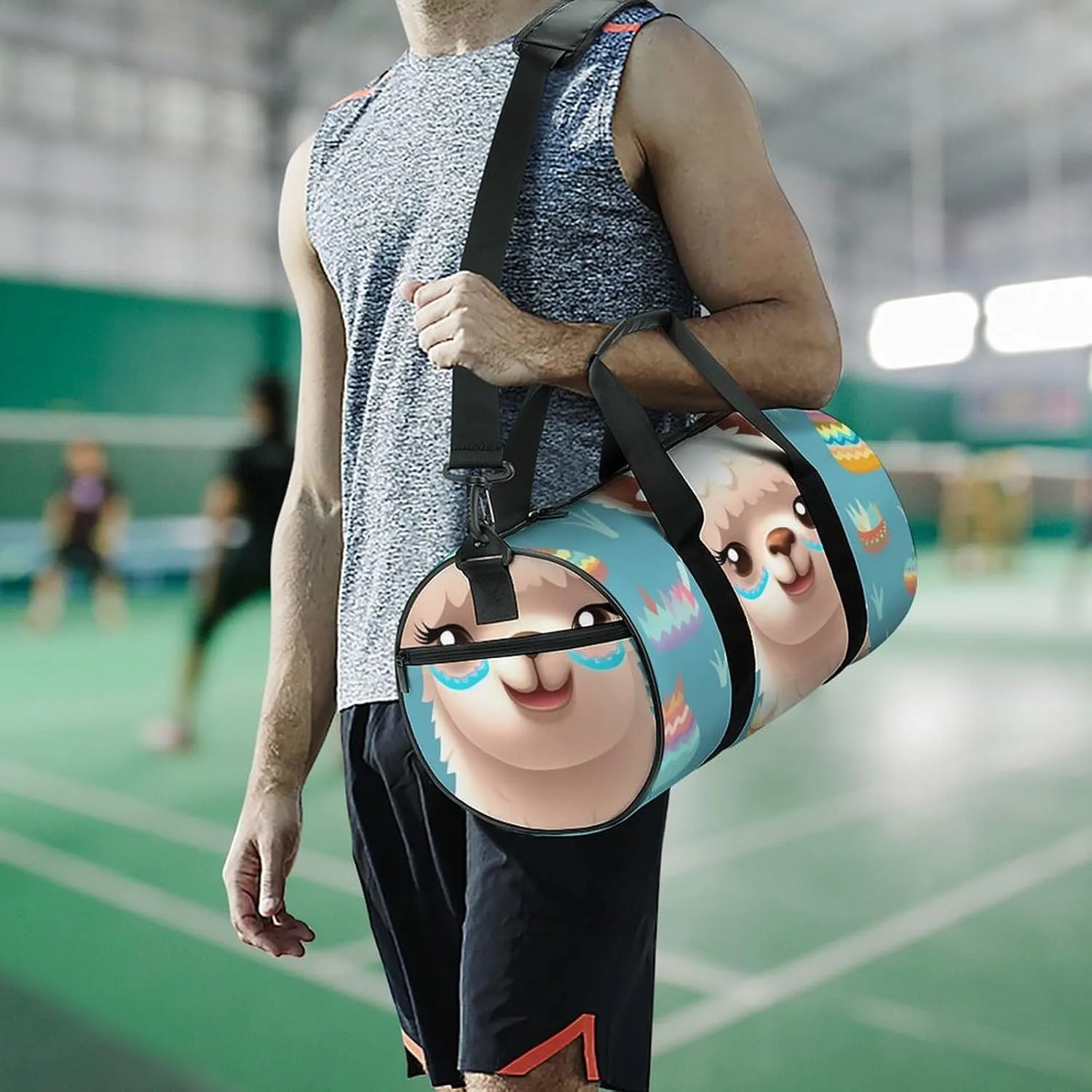Gym Bag for Men Women Alpaca Patterm Duffel Bag Overnight Bag with Compartment Gym Sackpac