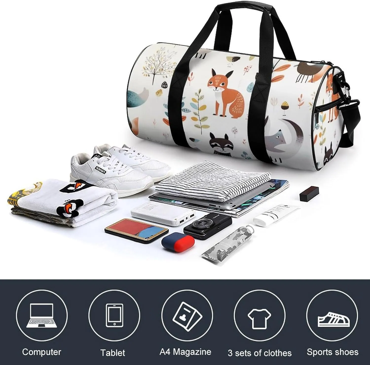 Gym Bag for Men Women Animal Picture Duffel Bag Overnight Bag with Compartment Gym Sackpac