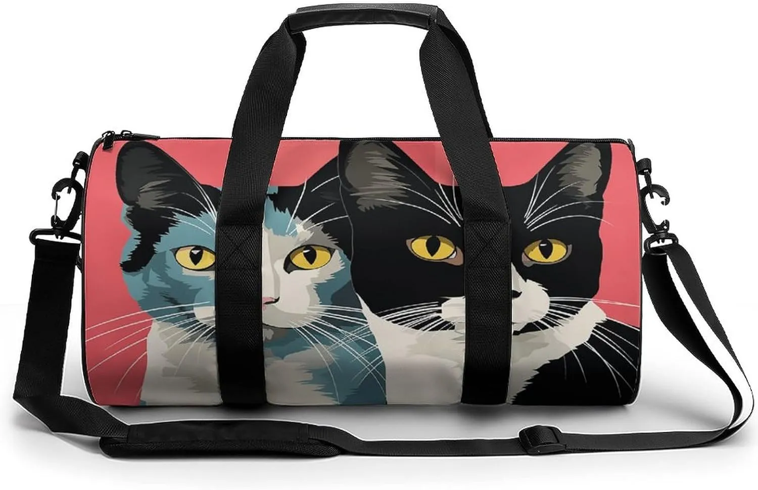 Gym Bag for Men Women Black And White Cat Duffel Bag Overnight Bag with Compartment Gym Sackpac