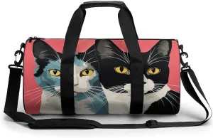 Gym Bag for Men Women Black And White Cat Duffel Bag Overnight Bag with Compartment Gym Sackpac