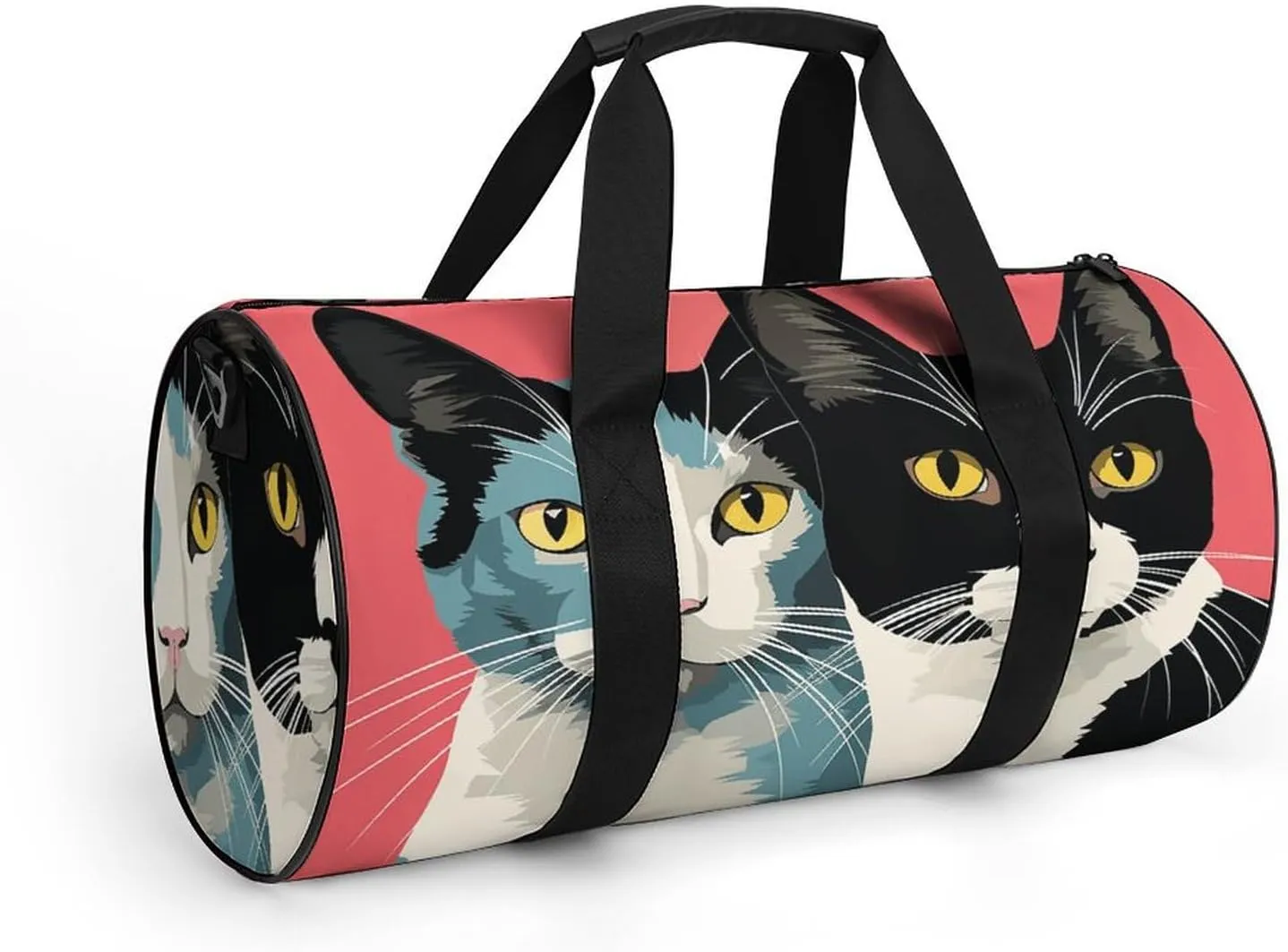 Gym Bag for Men Women Black And White Cat Duffel Bag Overnight Bag with Compartment Gym Sackpac