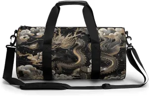 Gym Bag for Men Women Black Chinese Dragon Duffel Bag Overnight Bag with Compartment Gym Sackpac
