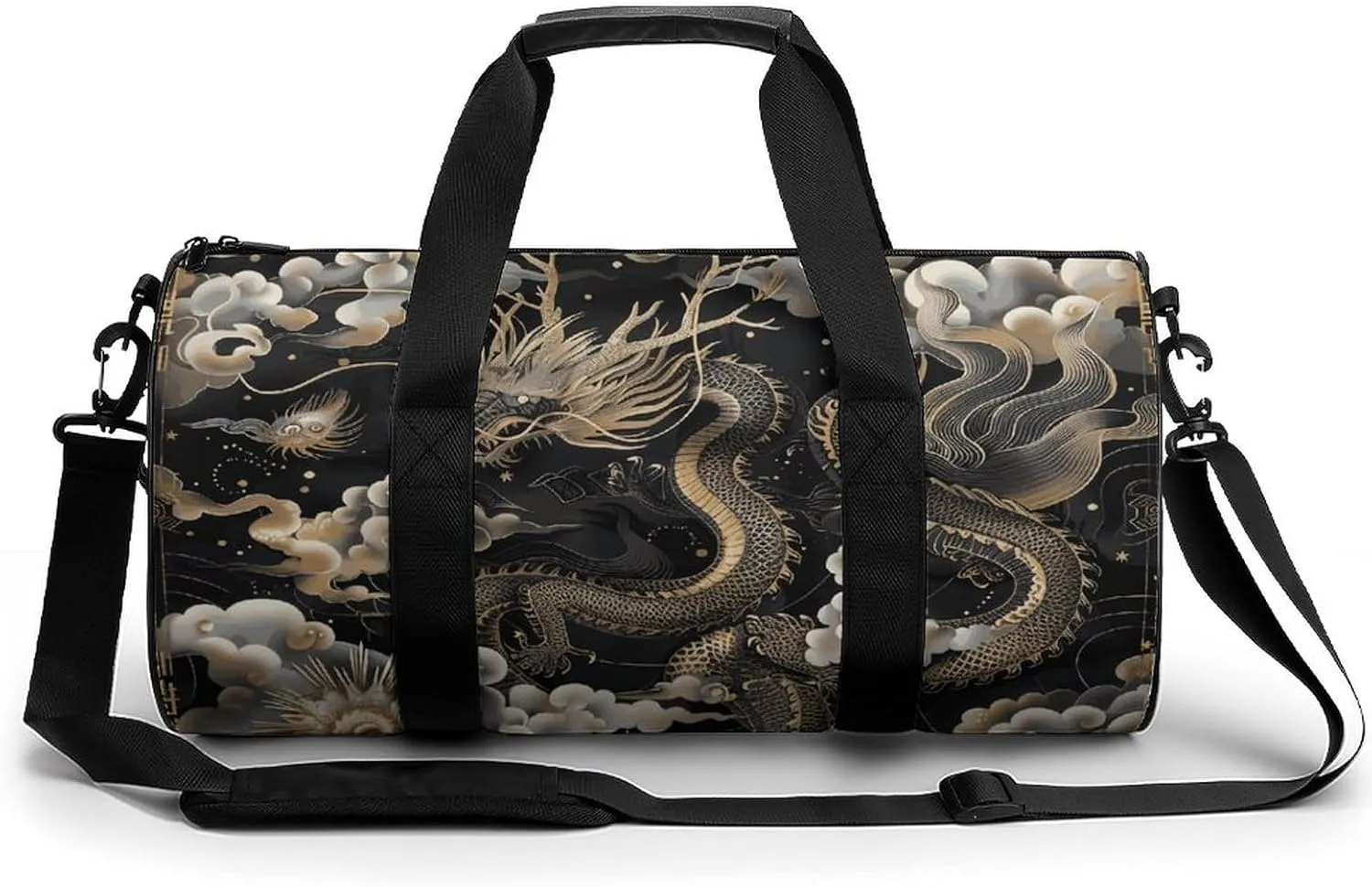 Gym Bag for Men Women Black Chinese Dragon Duffel Bag Overnight Bag with Compartment Gym Sackpac