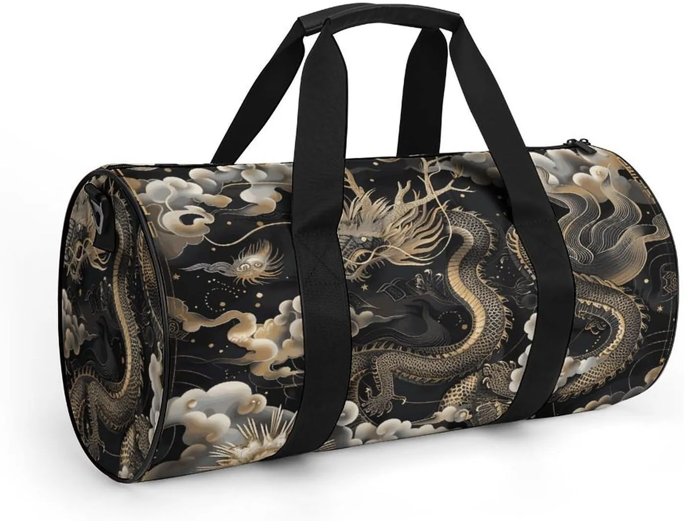 Gym Bag for Men Women Black Chinese Dragon Duffel Bag Overnight Bag with Compartment Gym Sackpac
