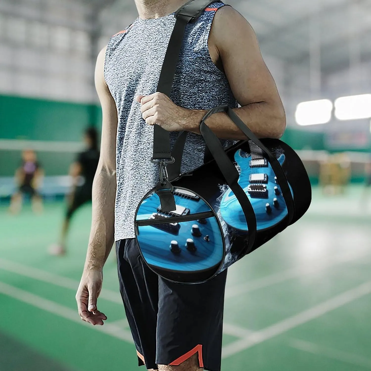 Gym Bag for Men Women Blue Guitar Duffel Bag Overnight Bag with Compartment Gym Sackpac