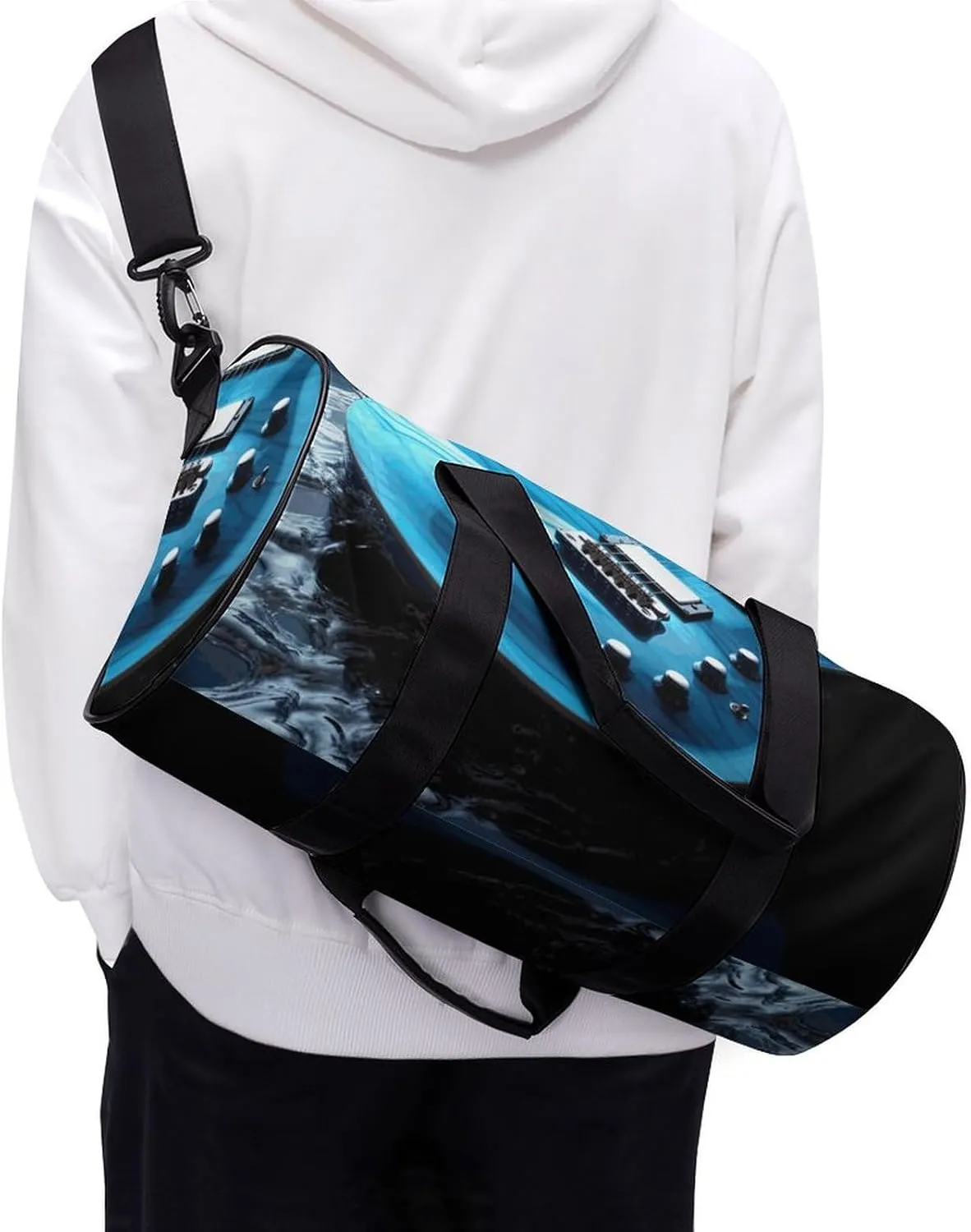 Gym Bag for Men Women Blue Guitar Duffel Bag Overnight Bag with Compartment Gym Sackpac