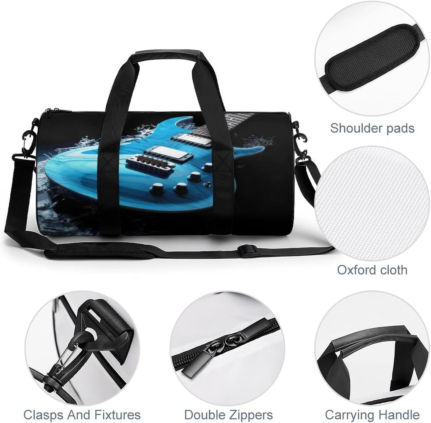 Gym Bag for Men Women Blue Guitar Duffel Bag Overnight Bag with Compartment Gym Sackpac