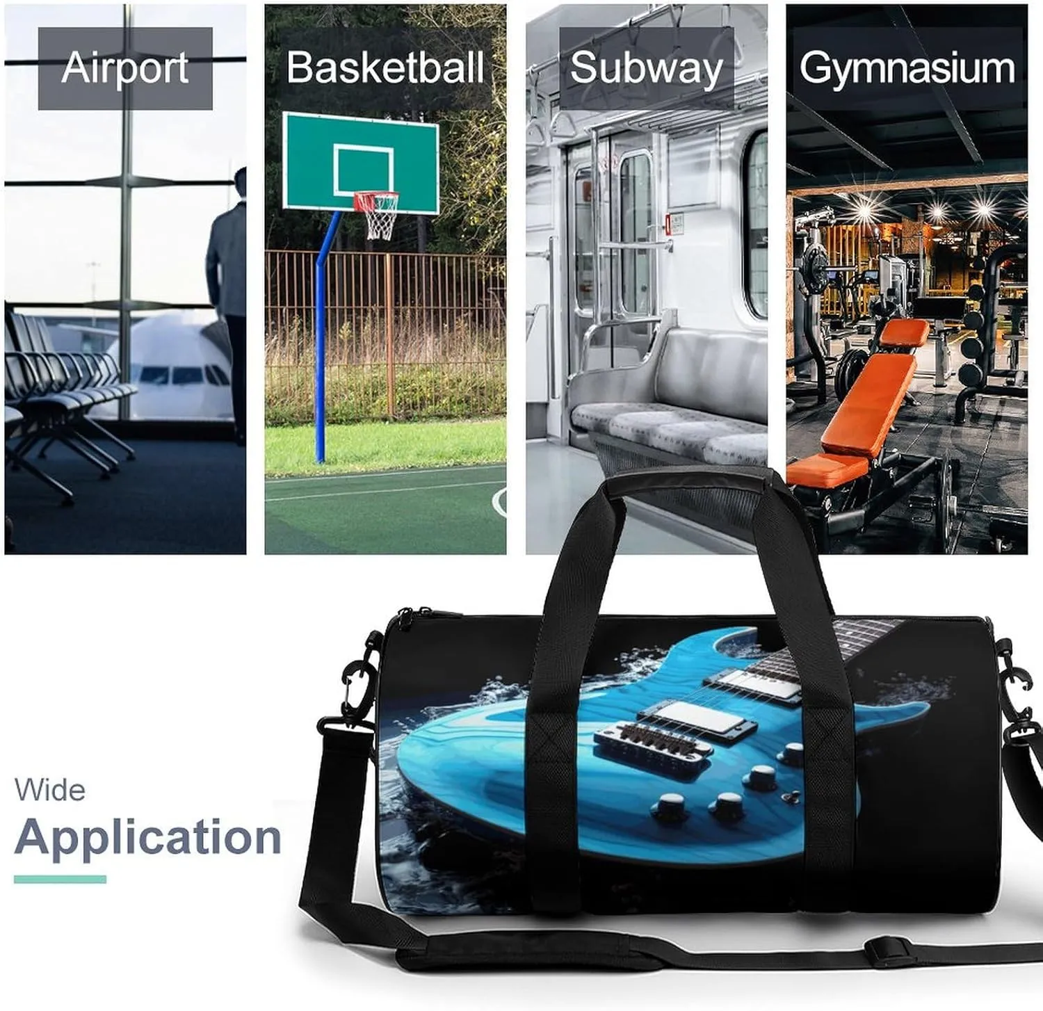 Gym Bag for Men Women Blue Guitar Duffel Bag Overnight Bag with Compartment Gym Sackpac