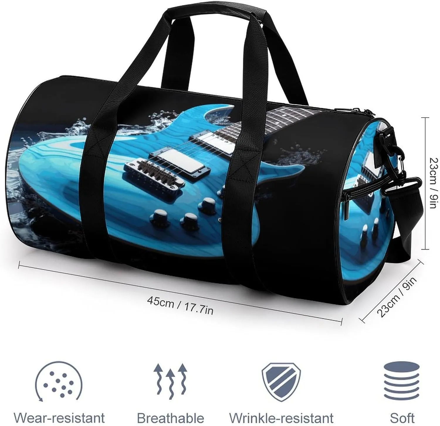 Gym Bag for Men Women Blue Guitar Duffel Bag Overnight Bag with Compartment Gym Sackpac