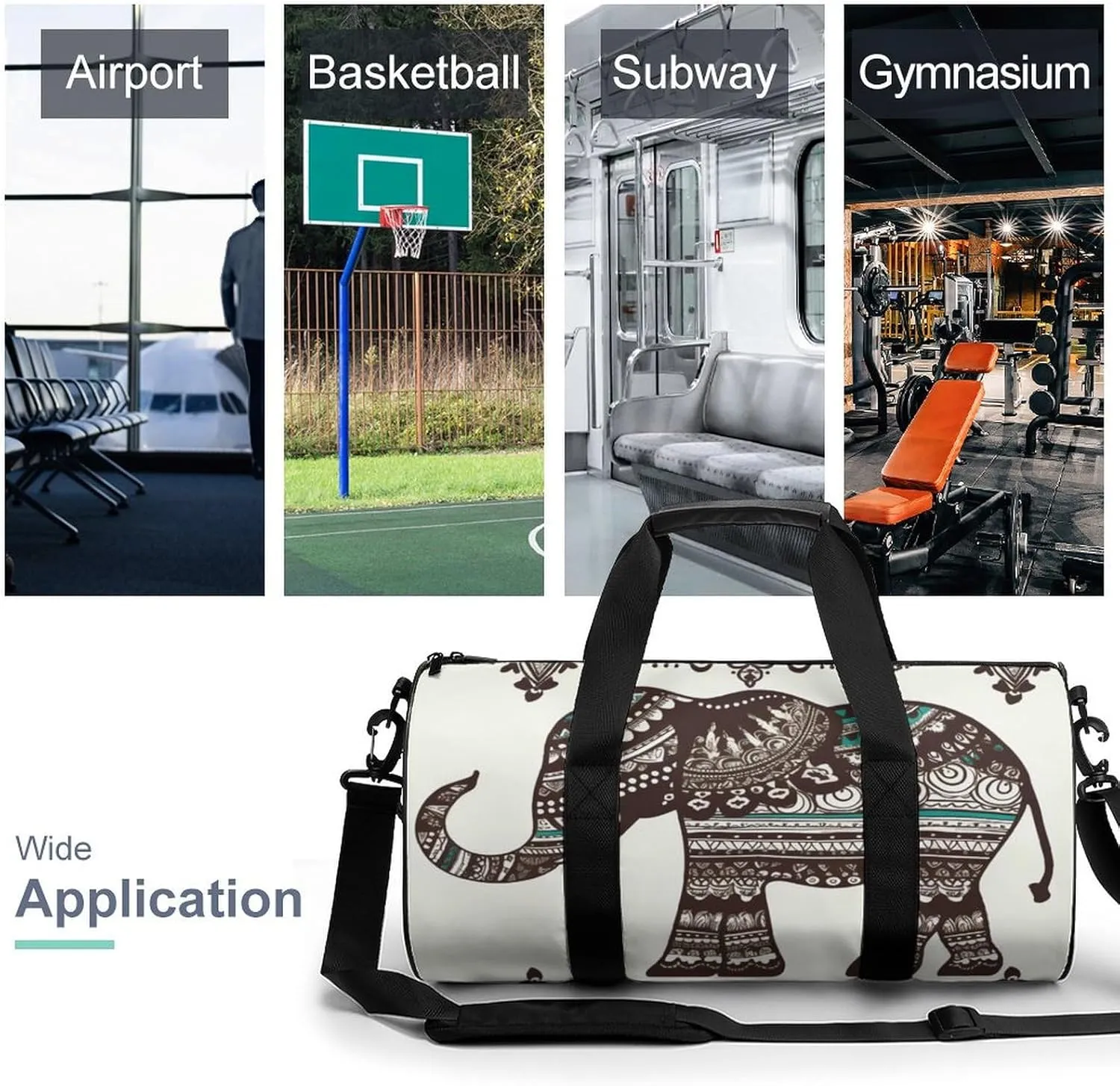 Gym Bag for Men Women Bohemian Elephant Pattern Duffel Bag Overnight Bag with Compartment Gym Sackpac