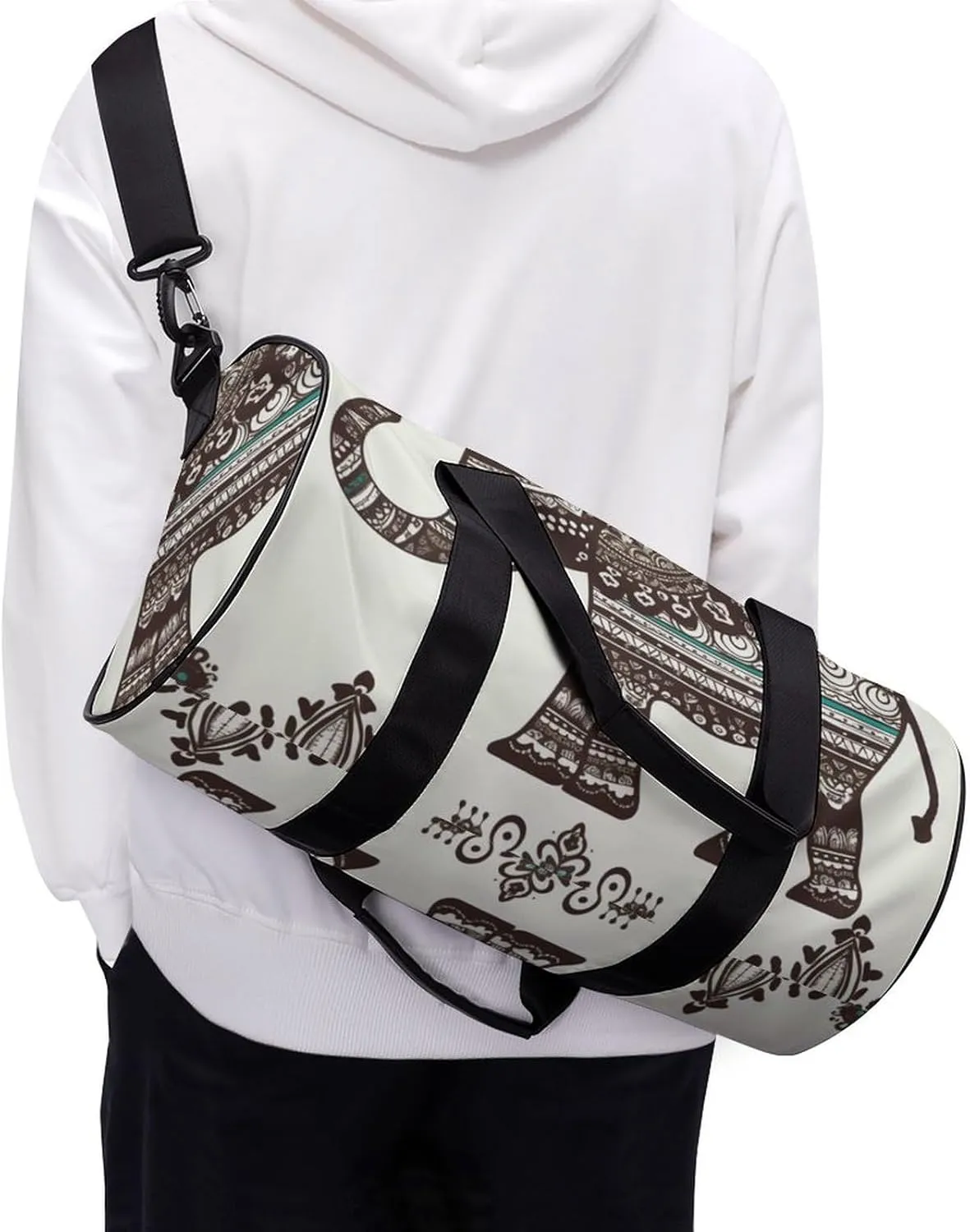 Gym Bag for Men Women Bohemian Elephant Pattern Duffel Bag Overnight Bag with Compartment Gym Sackpac