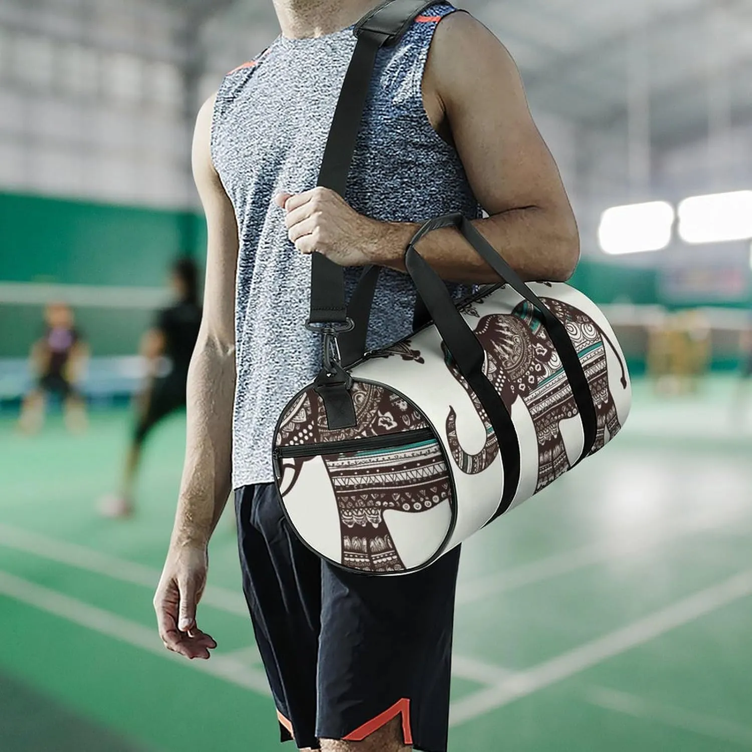 Gym Bag for Men Women Bohemian Elephant Pattern Duffel Bag Overnight Bag with Compartment Gym Sackpac
