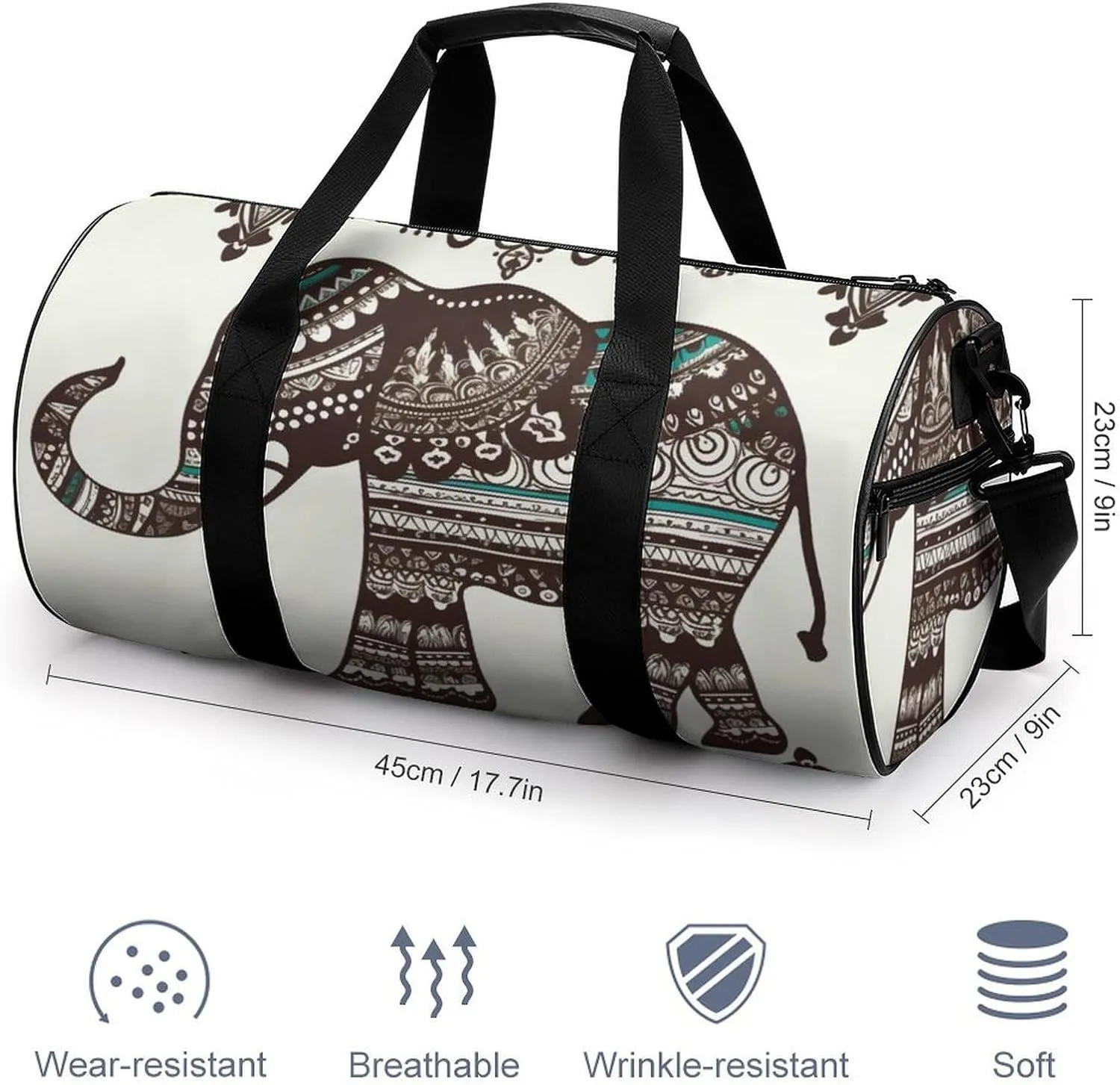 Gym Bag for Men Women Bohemian Elephant Pattern Duffel Bag Overnight Bag with Compartment Gym Sackpac