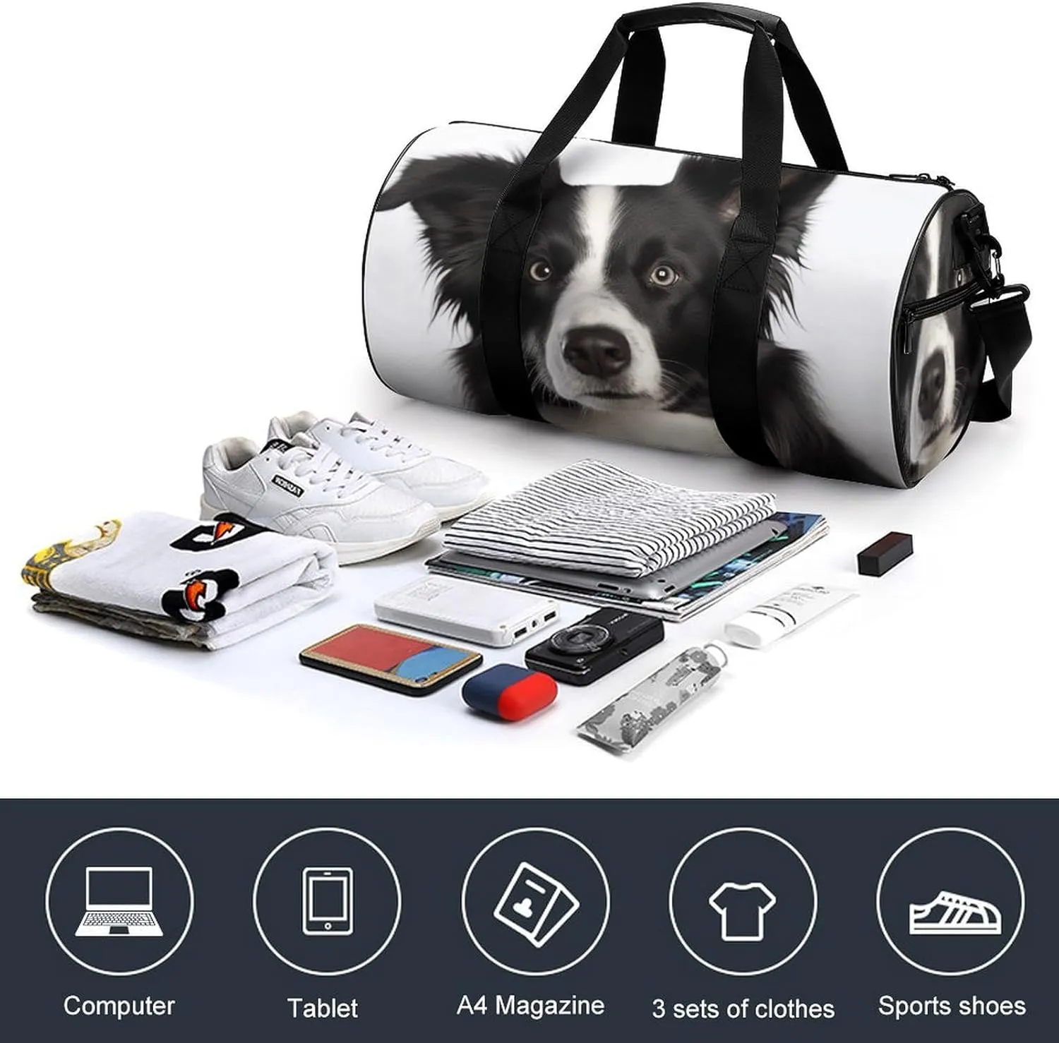 Gym Bag for Men Women Border Collie Duffel Bag Overnight Bag with Compartment Gym Sackpac