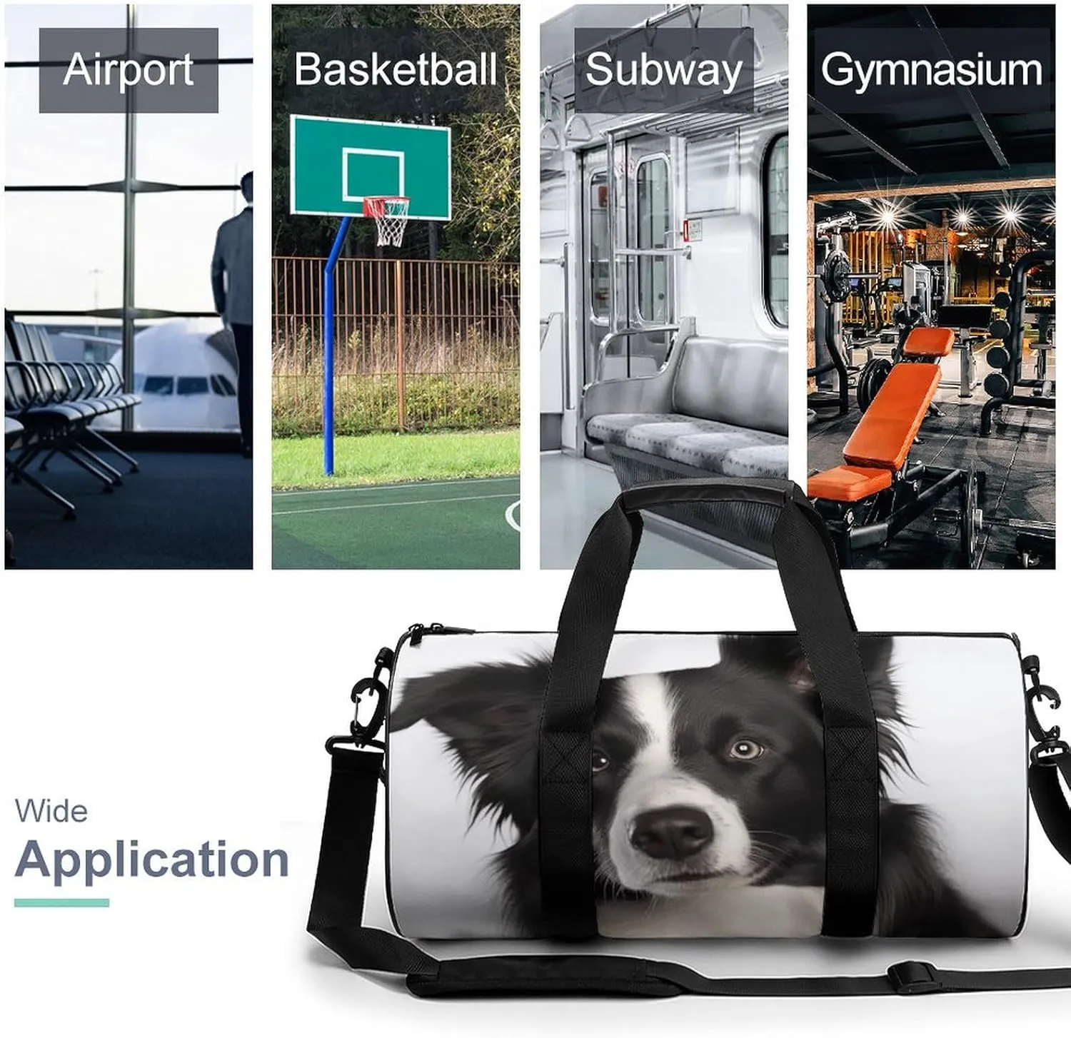 Gym Bag for Men Women Border Collie Duffel Bag Overnight Bag with Compartment Gym Sackpac