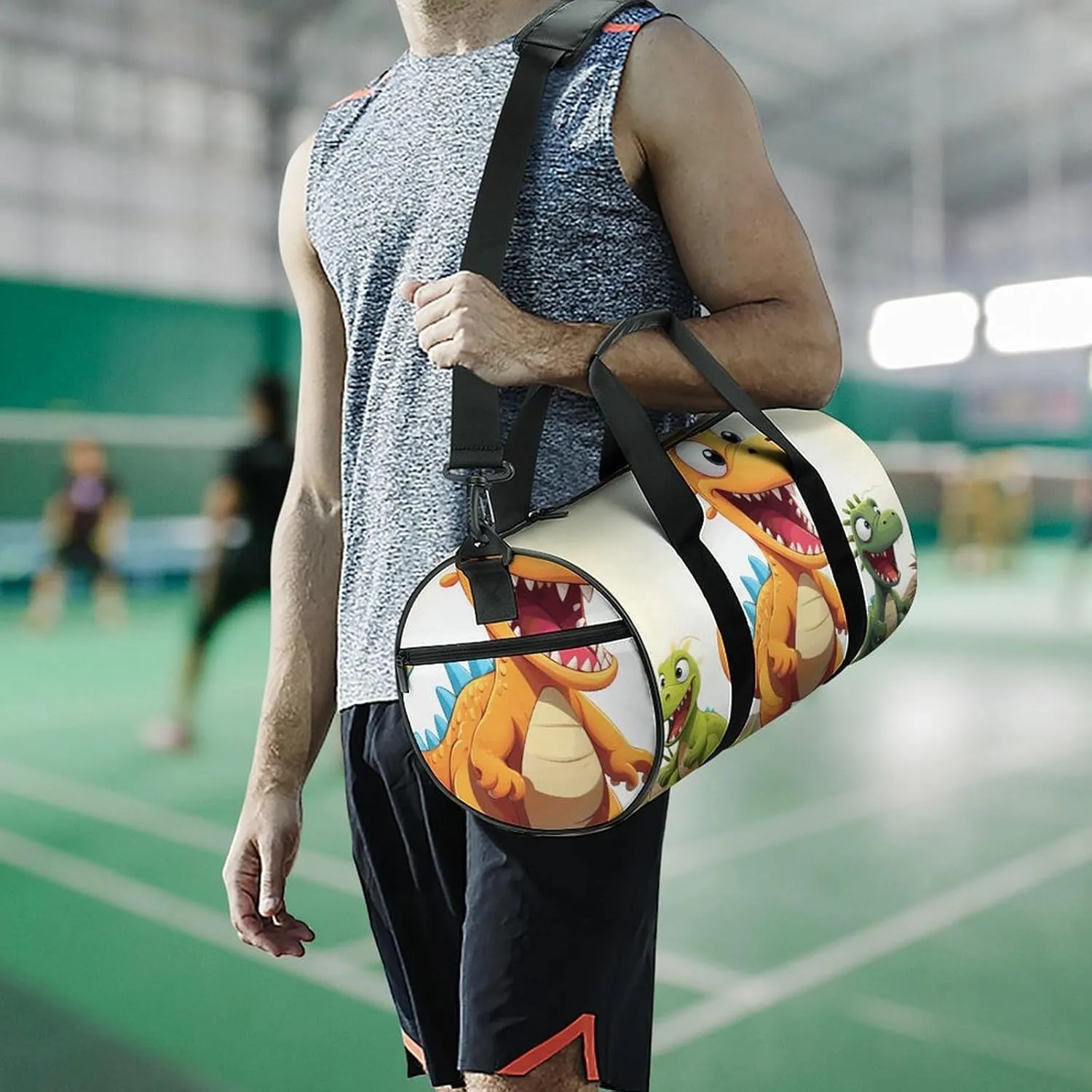 Gym Bag for Men Women Cartoon Dinosaur Images Duffel Bag Overnight Bag with Compartment Gym Sackpac
