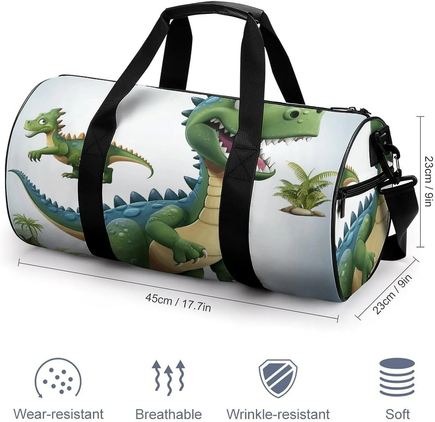 Gym Bag for Men Women Cartoon Dinosaur Images Duffel Bag Overnight Bag with Compartment Gym Sackpac